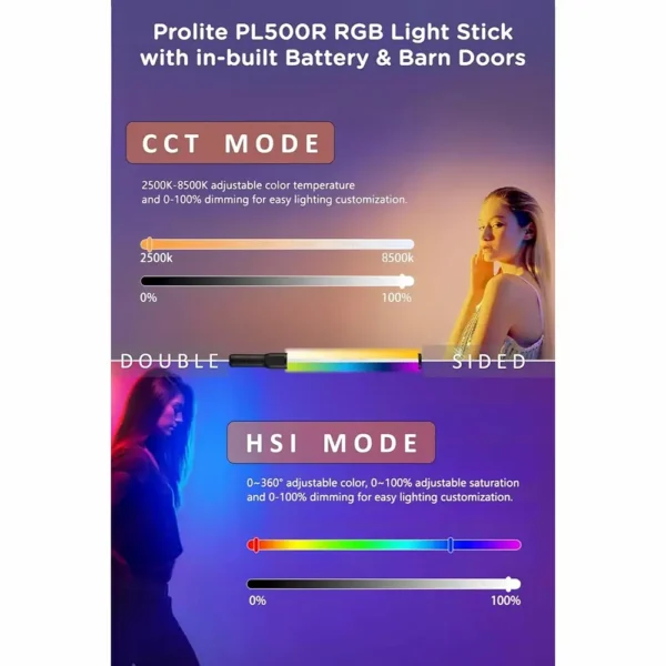 Prolite LED Light Stick PL500R | Dual-Side Lighting, 15 Light Effects, 6000lux