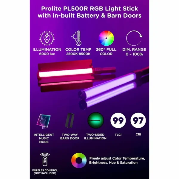 Prolite LED Light Stick PL500R | Dual-Side Lighting, 15 Light Effects, 6000lux