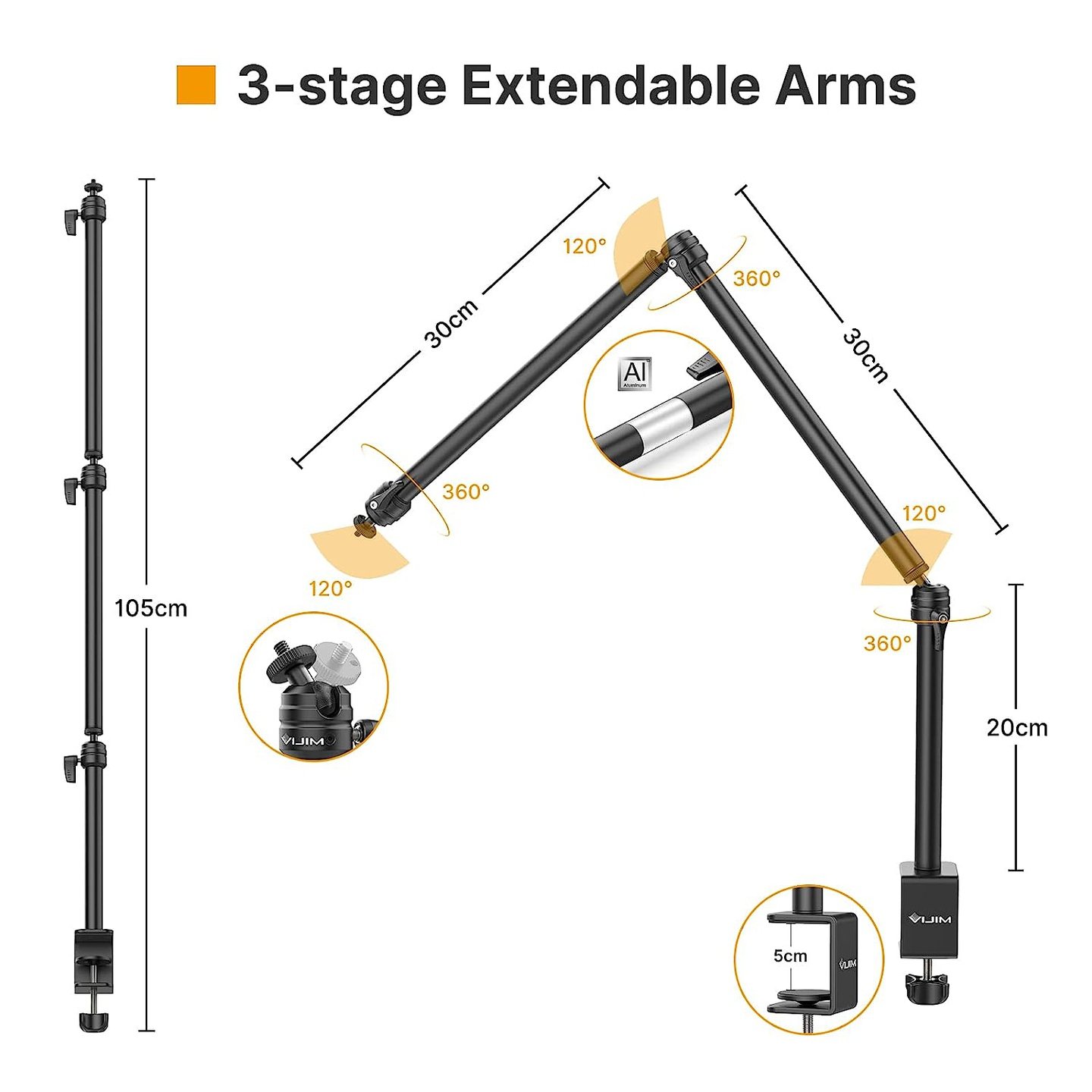 VIJIM Flexible Overhead Camera Mount Desk Stand (LS08) - Image 3