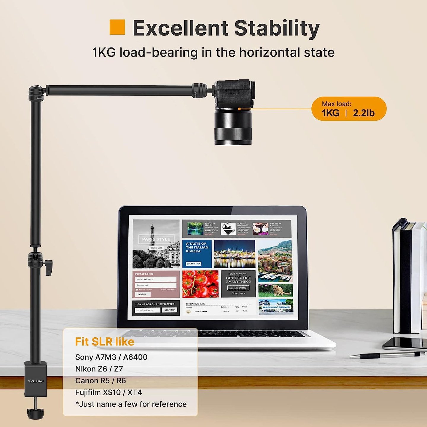 VIJIM Flexible Overhead Camera Mount Desk Stand (LS08) - Image 6