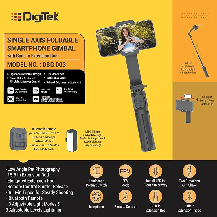 Digitek DSG 003 Single Axis Foldable Smartphone Gimbal - Image 2