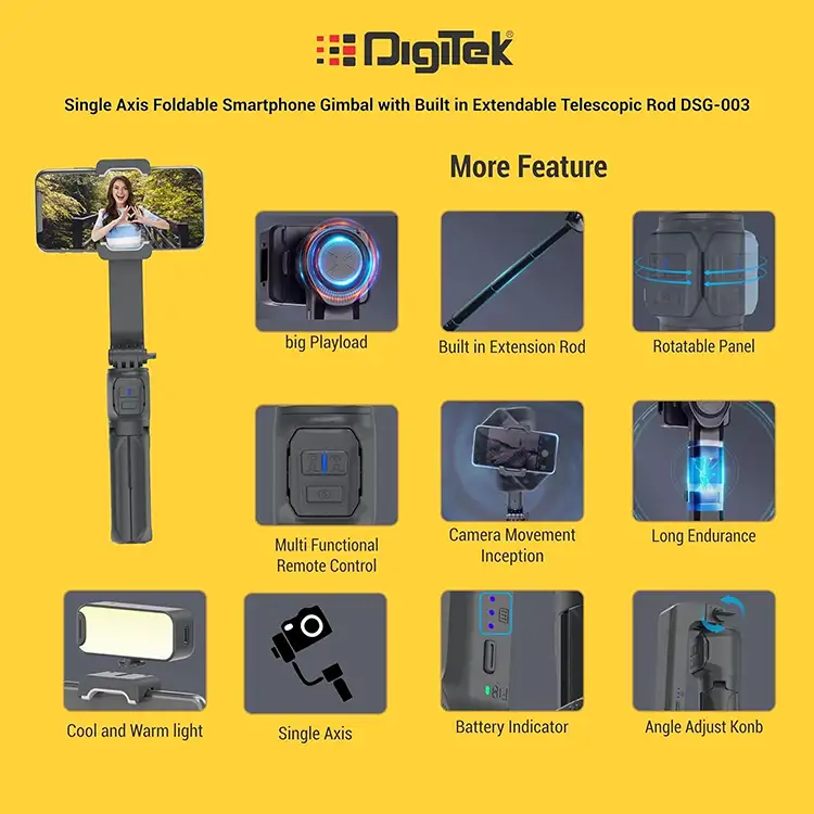 Digitek DSG 003 Single Axis Foldable Smartphone Gimbal - Image 3