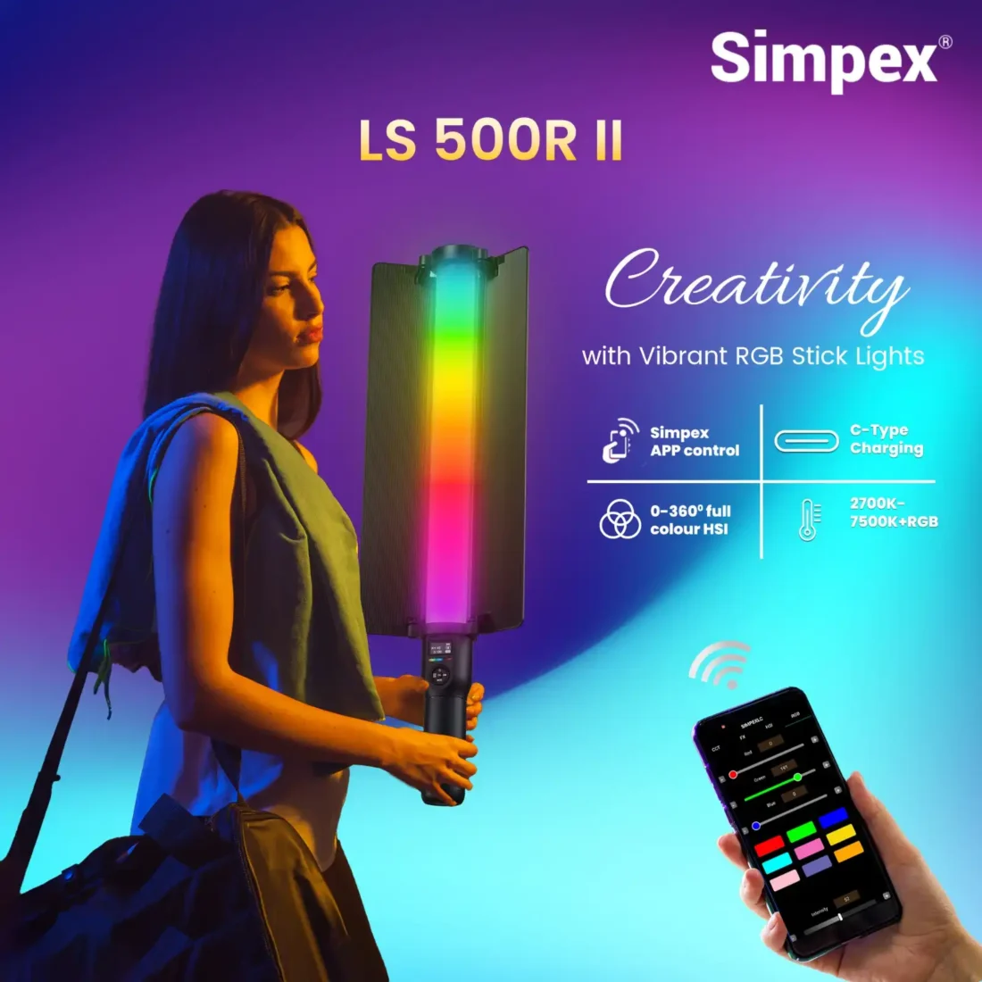 Simpex LS-500R (Mark II) 60W RGB LED Light Stick with App Control - Image 5