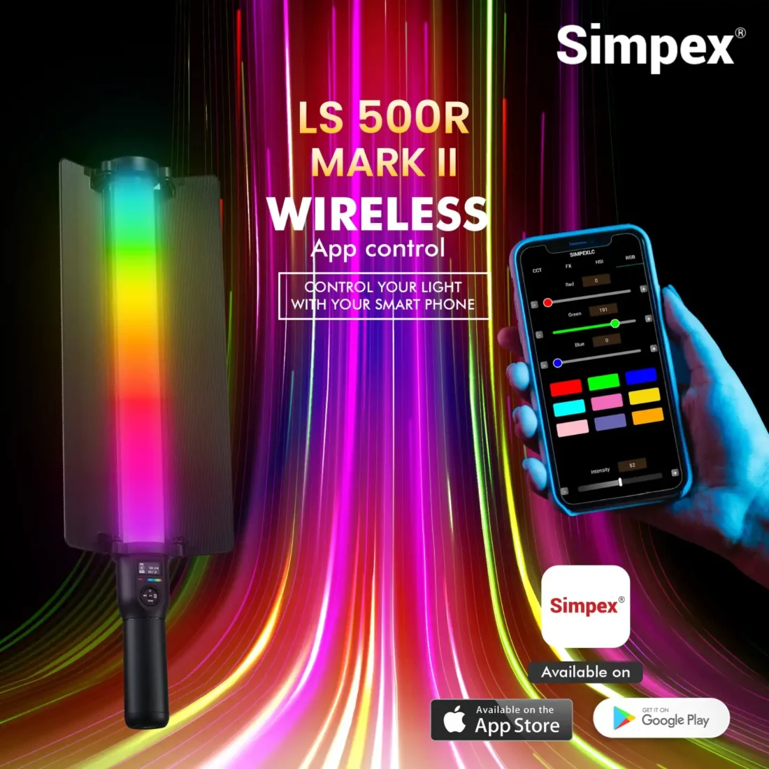 Simpex LS-500R (Mark II) 60W RGB LED Light Stick with App Control - Image 4