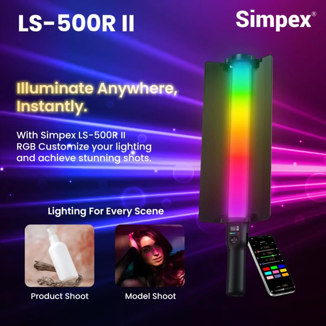 Simpex LS-500R (Mark II) 60W RGB LED Light Stick with App Control - Image 3