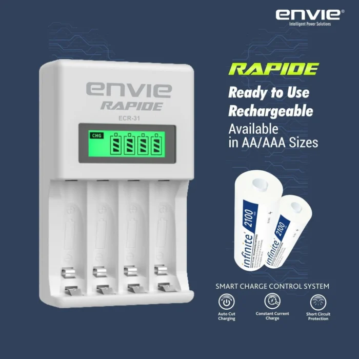 ENVIE ECR 31 Rapide Ultra Fast Charger for Rechargeable Batteries AA & AAA Ni-mh, with LCD Display with Smart Charge Control System - Image 4