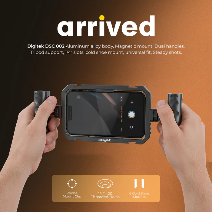 Digitek DSC 002 smartphone cage rig with phone mounted