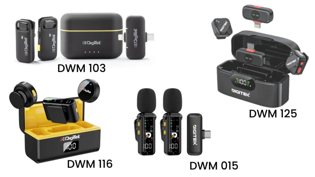 Top wireless microphones under ₹5000 in India — Digitek DWM-103, DWM-116, DWM-015, DWM-125 side by side comparison